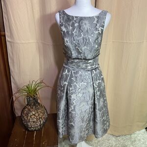 Theia Gray Floral Jacquard A Line Cocktail Dress